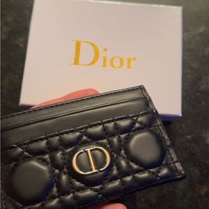 Dior Black Quilted Leather Card Holder with Gold CD Accent